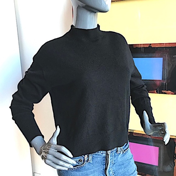 EVERLANE Wool Blend Crop Mockneck Sweater in Black EUC/sz S - Picture 6 of 13